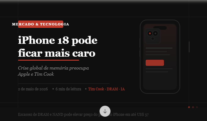 iPhone 18, Apple, Tim Cook, Memória DRAM, Memória NAND, Crise de memória, Apple Intelligence, Preço iPhone, Inteligência Artificial, Smartphones, Mercado